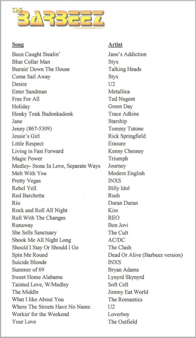 Barbeez's Songlist