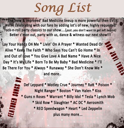Bad Medicine's Songlist